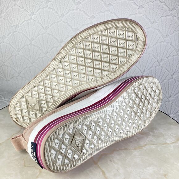 Sperry Shoes Womens 7 Pink Stripes Suede Crest Twin Gore Boat Platform Loafers - Picture 11 of 12